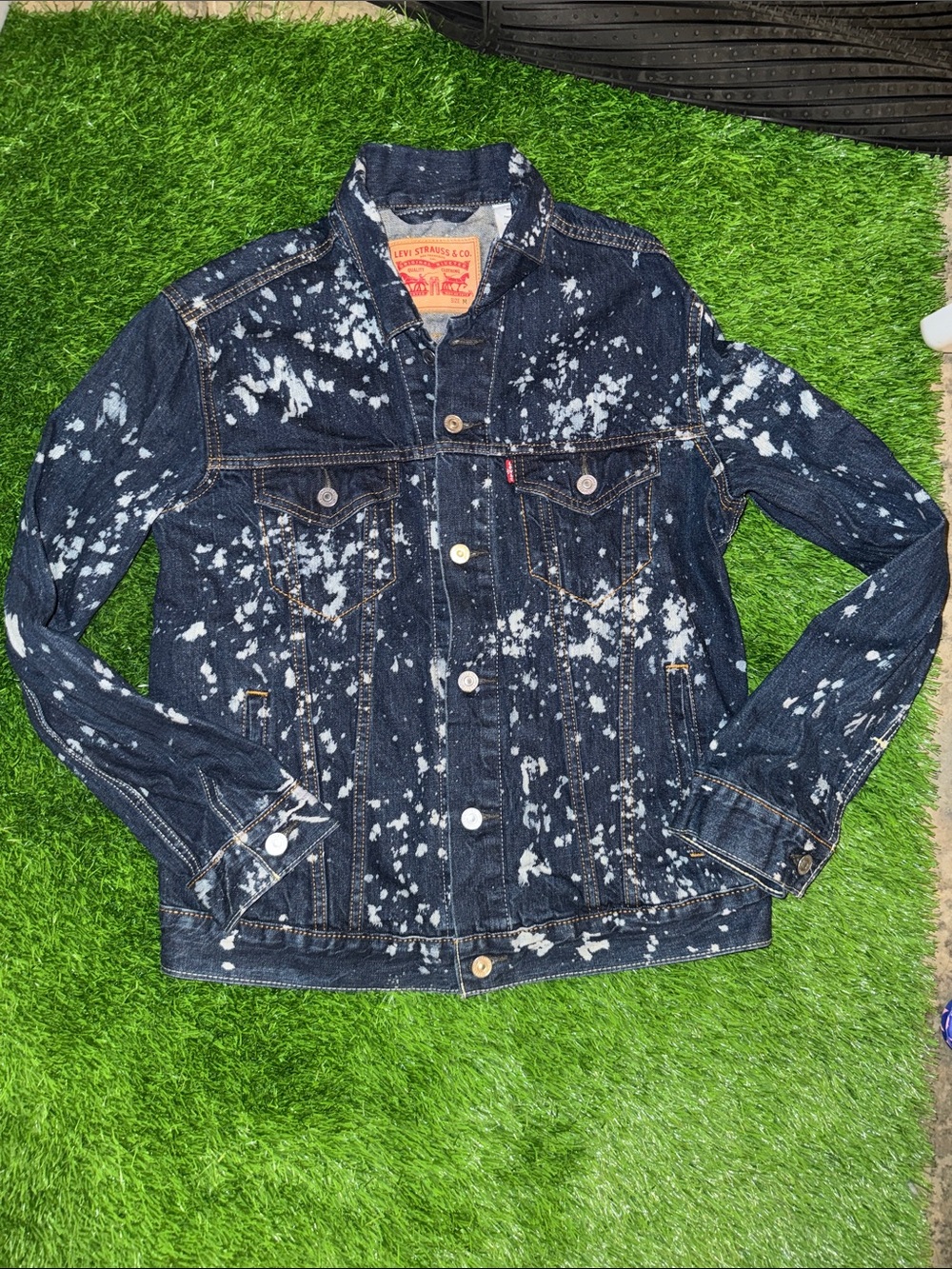 Levi's Dark Blue Bleached Splatter Denim Jacket